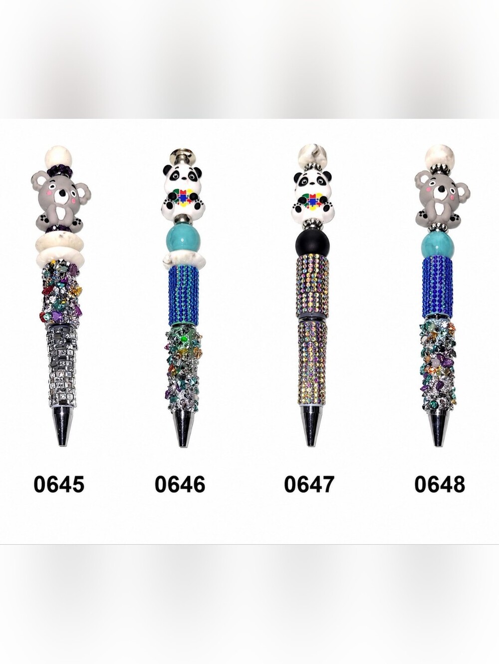 Handcrafted Beaded Pens | Cute Koala & Panda Rhinestone Ballpoint Pens | Gift